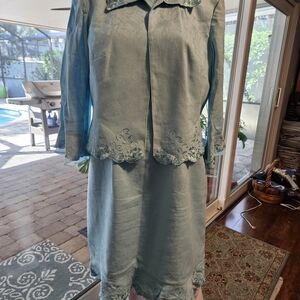 Elegant Light Blue Embroidered Dress Set 16 petite